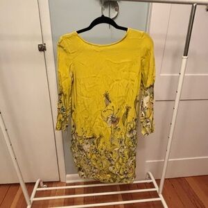 Anthropologie Mustard Artistic Print Long Sleeve Dress